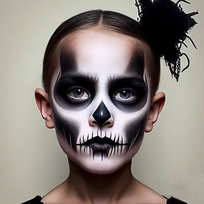 Mysense قلم طلاء الوجه والجسم باللونين الأسود والأبيض من ميسنس، قلم أسود للعيون للرياضات مثل البيسبول والكرة اللينة وكرة القدم، طلاء وجه كريمي قابل للخلط لمكياج عيد الهالوين، مهرج، جمجمة، هيكل عظمي، كوسبلاي - Image 2