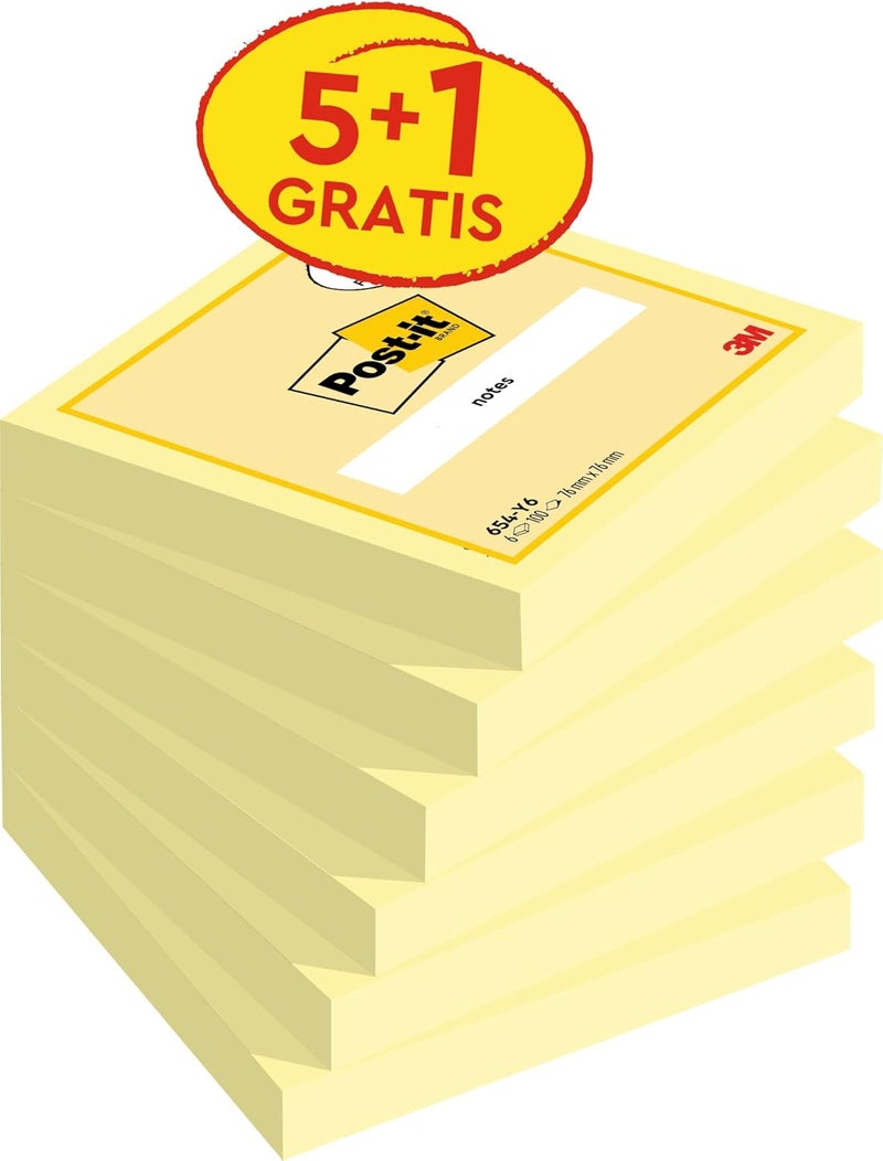 بوست-إت ملاحظات Post-it بلون أصفر كناري، حزمة اقتصادية، تحتوي على 5 ملاحظات بالإضافة إلى ملاحظة مجانية واحدة، 100 ورقة في كل ملاحظة، مقاس 76 مم × 76 مم، لون أصفر – ملاحظات لاصقة لتدوين الملاحظات، قوائم المهام والتذكيرات - Image 2
