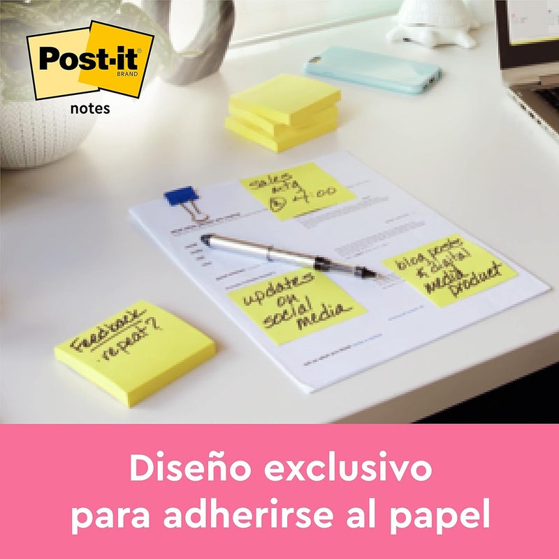 بوست-إت ملاحظات Post-it بلون أصفر كناري، حزمة اقتصادية، تحتوي على 5 ملاحظات بالإضافة إلى ملاحظة مجانية واحدة، 100 ورقة في كل ملاحظة، مقاس 76 مم × 76 مم، لون أصفر – ملاحظات لاصقة لتدوين الملاحظات، قوائم المهام والتذكيرات - Image 3