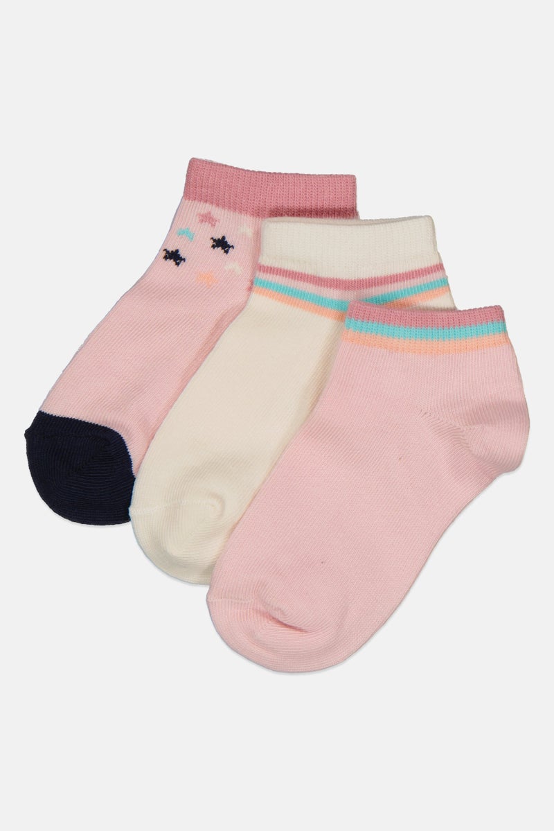 bebe Toddlers Girl 3 Pairs Stripe Ankle Socks, Multicolor  - Image 1