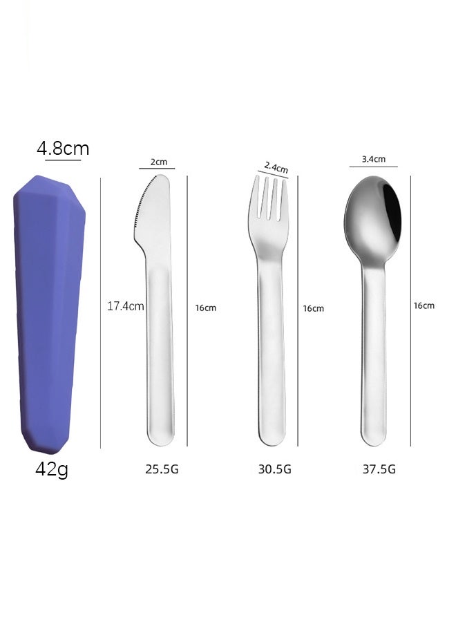 wowofa 4-piece Camping cutlery set，Stainless steel material，with Silicone Case, Travel Utensils with Pouch, Reusable Fork Spoon and Knife, Cutlery for Lunch Box Kids School, Camping Outdoor,（Purple） - Image 4
