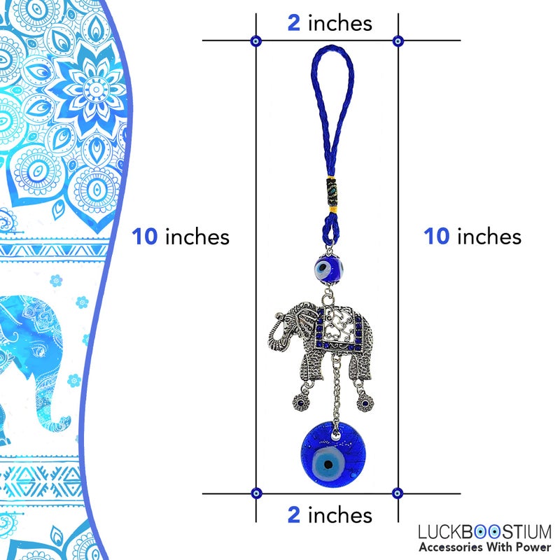 Luckboostium الفضة الفيل مع الأزرق الأبيض والأسود راتنج الشرير عين العيون السحر-شريرة العين السيارة شنق الزخرفة إكسسوارات المرآة سحر كيشن للحقيبة المنزل والمكتب - Image 2