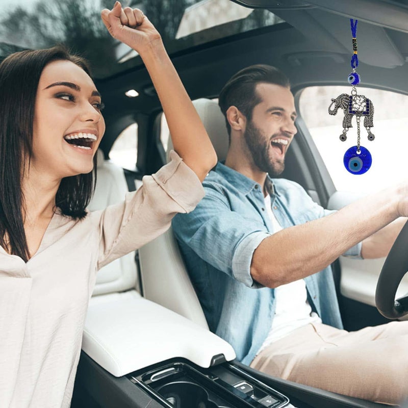 Luckboostium الفضة الفيل مع الأزرق الأبيض والأسود راتنج الشرير عين العيون السحر-شريرة العين السيارة شنق الزخرفة إكسسوارات المرآة سحر كيشن للحقيبة المنزل والمكتب - Image 5