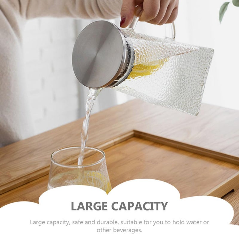 Glass Beverage Pitcher 1.2l Hammered Pattern Cold Water Kettle with Square Base Portable Home Water Pitcher for Juice and Tea Serving - Image 3