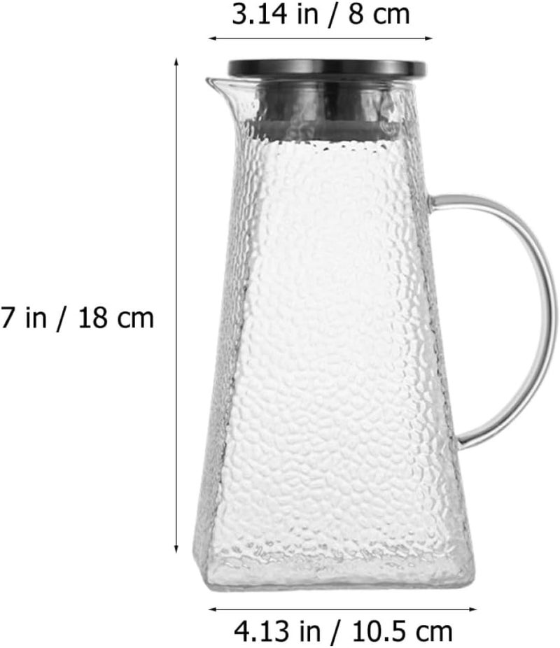 Glass Beverage Pitcher 1.2l Hammered Pattern Cold Water Kettle with Square Base Portable Home Water Pitcher for Juice and Tea Serving - Image 2