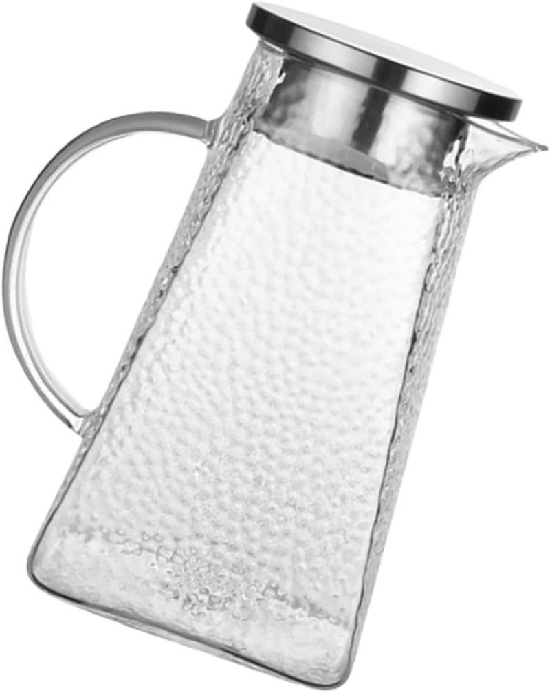 Glass Beverage Pitcher 1.2l Hammered Pattern Cold Water Kettle with Square Base Portable Home Water Pitcher for Juice and Tea Serving - Image 1