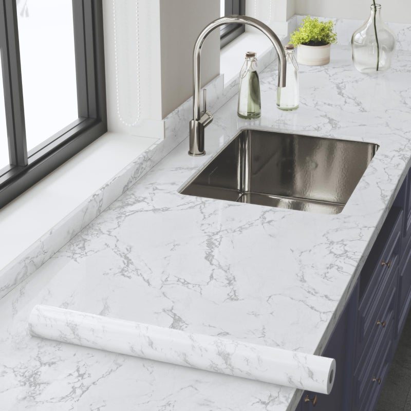 Abyssaly Marble Contact Paper for Countertops White Gray Faux Marble Wallpaper Peel and Stick Self Adhesive Removable Waterproof Wall Paper for Kitchen Backsplash 236 x 3937