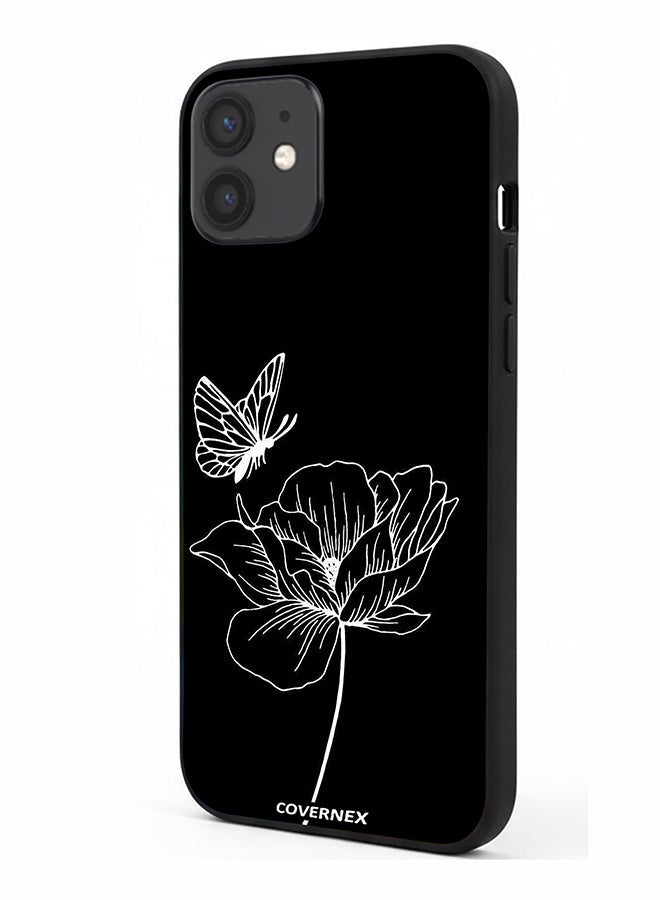 Covernex Apple iPhone 12 Protective Case Cover Printed Featuring Minimalist Butterfly and Bloom Line Art - Image 1
