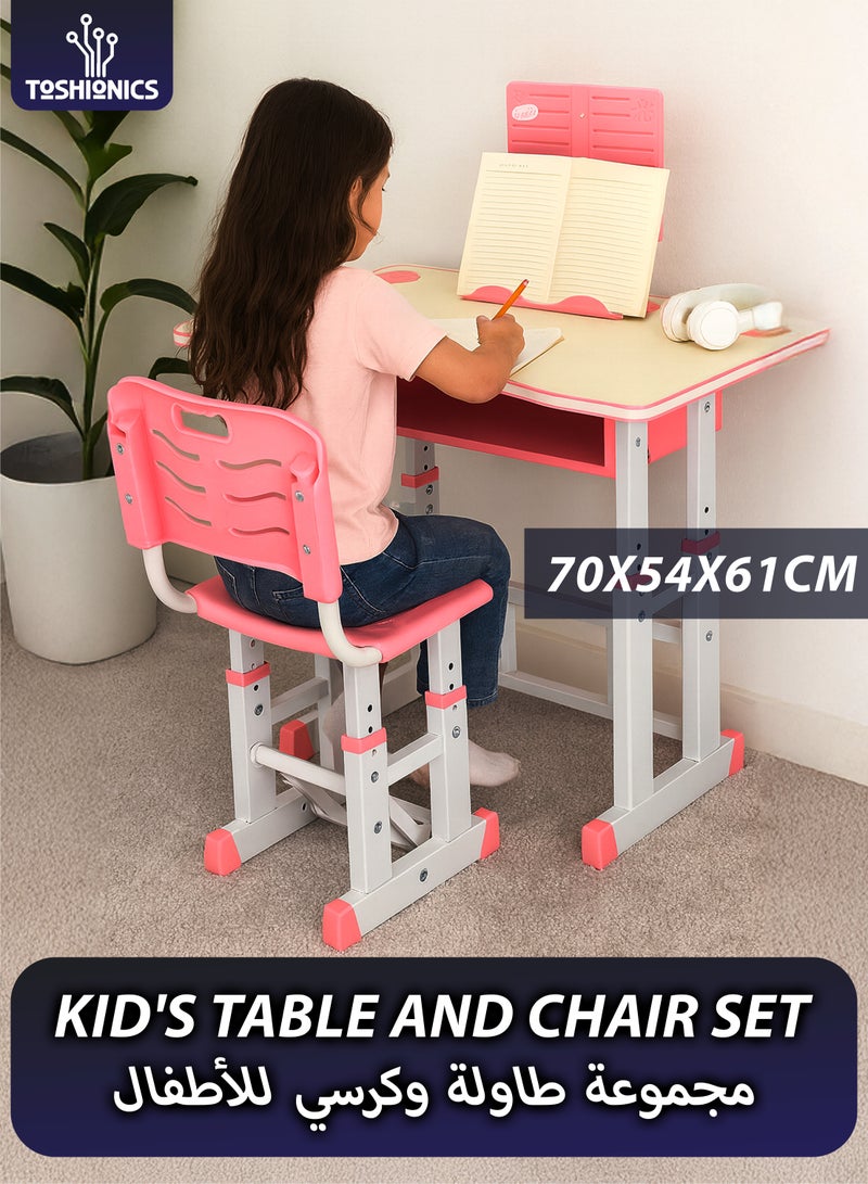 Toshionics Adjustable Kids Study Desk And Chair Set Educational Table with Ergonomic Design Safe Construction Ample Storage Ideal for Home Learning Nursery Creativity Growing with Your Baby Child - Image 1