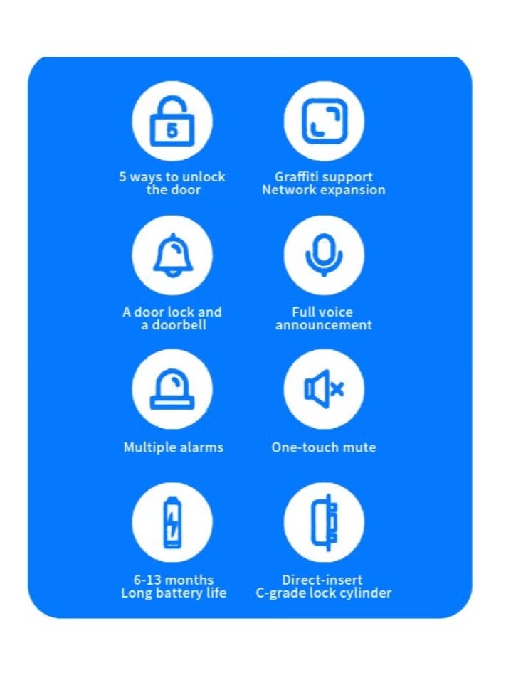 تي تي لوكس قفل باب خشبي TTLOCK H1، لوحة جرافيتي، 28 لغة، قفل ذكي بكلمة مرور ببصمة الإصبع (مع بصمة الإصبع) - Image 2
