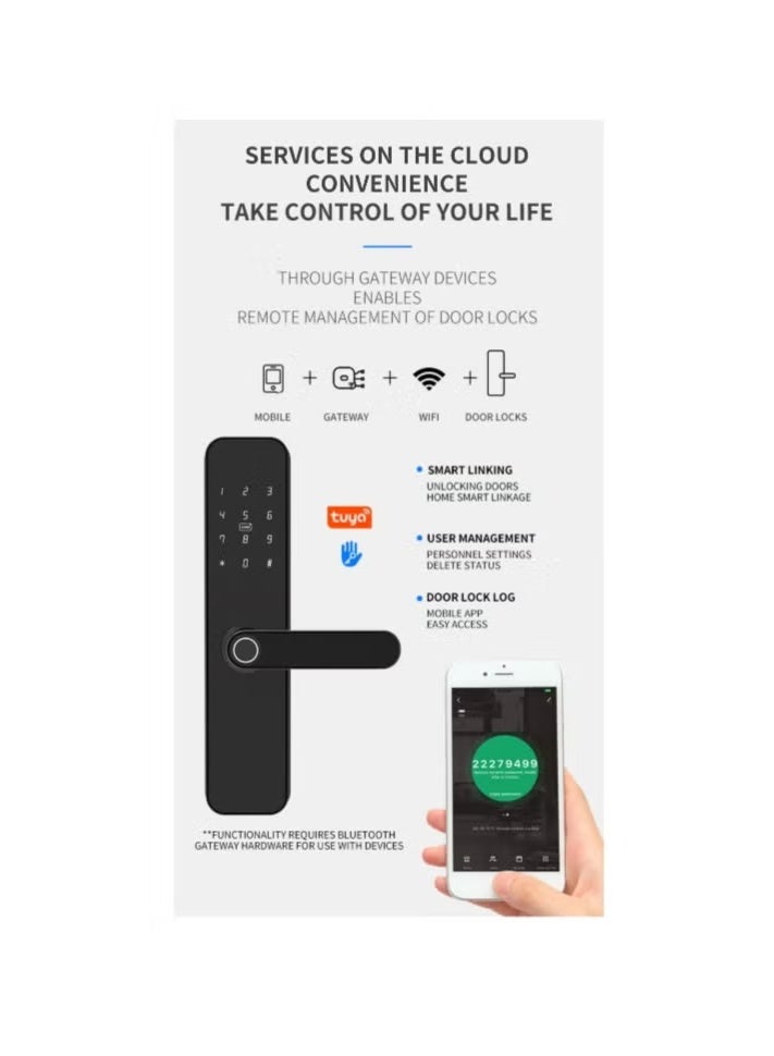 تي تي لوكس قفل باب خشبي TTLOCK H1، لوحة جرافيتي، 28 لغة، قفل ذكي بكلمة مرور ببصمة الإصبع (مع بصمة الإصبع) - Image 4