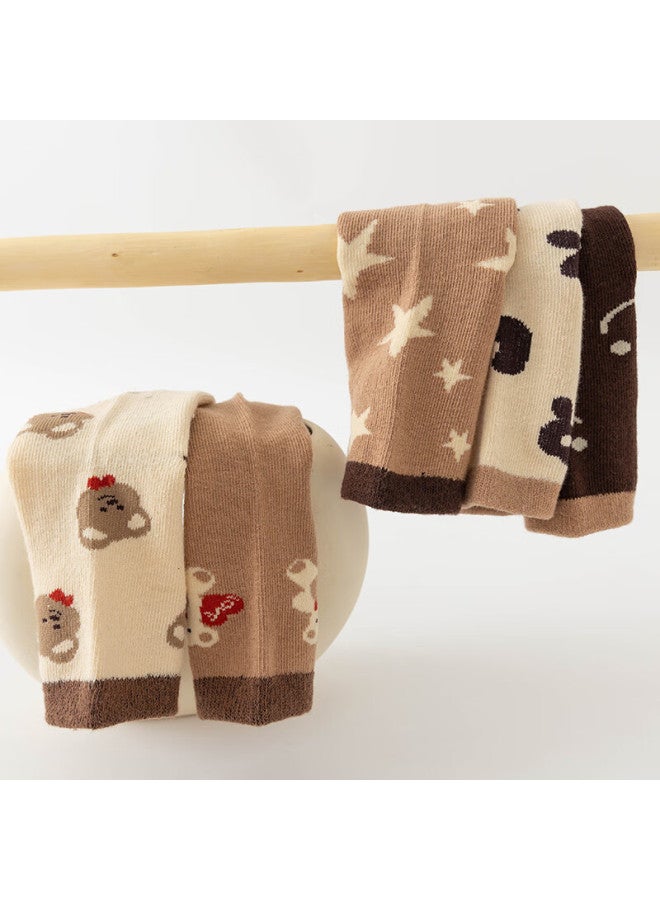 Babyface Tongyan Kids Socks 5 Pairs Cartoon Cotton Mid-calf Socks For Boys And Girls Coffee Bear - Image 1