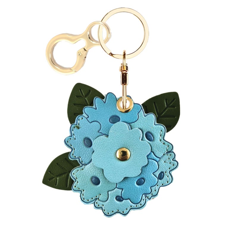 BORKUANA Leather Keychain Holder Case Compatible with AirTag,Cute Protective Apple Air Tag Cover with Keychain Ring,Anti-Scratch Finder GPS Tracker Case for Wallet Keys,bag,pets(Blue Hydrangea) - Image 1