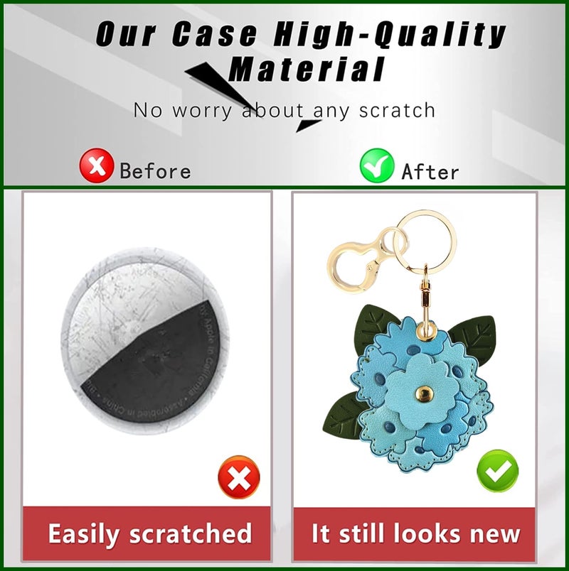 BORKUANA Leather Keychain Holder Case Compatible with AirTag,Cute Protective Apple Air Tag Cover with Keychain Ring,Anti-Scratch Finder GPS Tracker Case for Wallet Keys,bag,pets(Blue Hydrangea) - Image 3