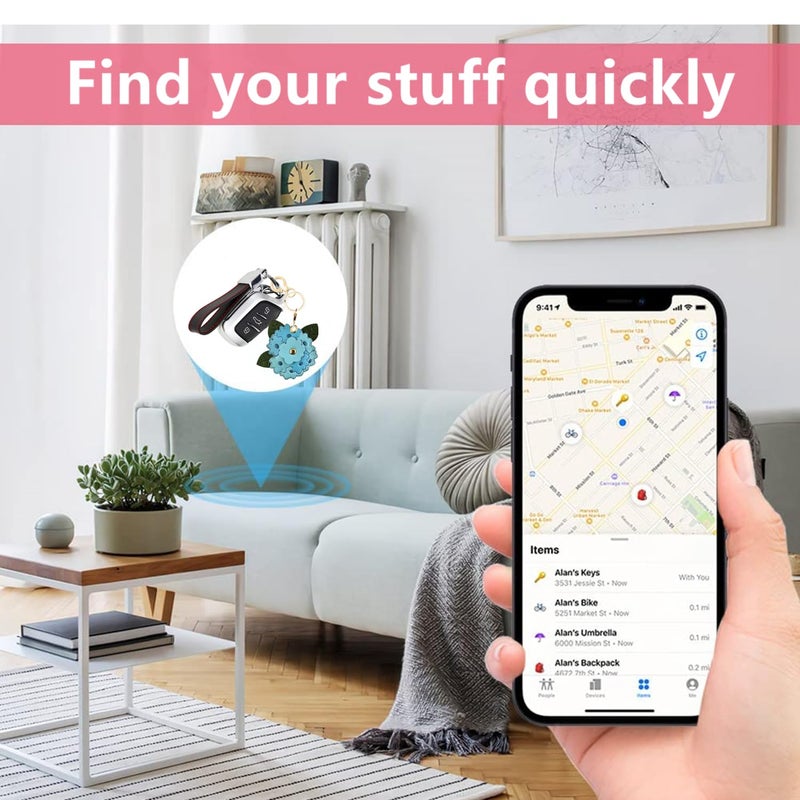 BORKUANA Leather Keychain Holder Case Compatible with AirTag,Cute Protective Apple Air Tag Cover with Keychain Ring,Anti-Scratch Finder GPS Tracker Case for Wallet Keys,bag,pets(Blue Hydrangea) - Image 5
