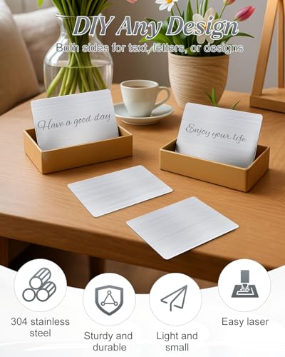 AOKLIT 50 pcs 304 Stainless Steel Metal Business Cards Blanks, 3.4 x 2.1 Inch Thickness 0.5 mm Metal Card Laser Engraving Steel Plates for Business House Customer DIY Gift - Image 5