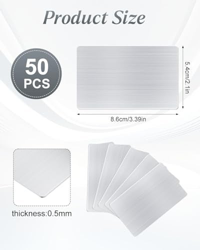 AOKLIT 50 pcs 304 Stainless Steel Metal Business Cards Blanks, 3.4 x 2.1 Inch Thickness 0.5 mm Metal Card Laser Engraving Steel Plates for Business House Customer DIY Gift - Image 2