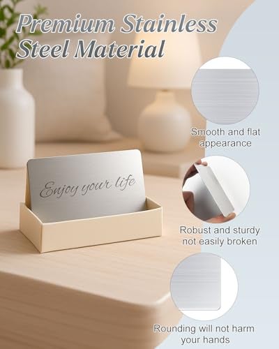 AOKLIT 50 pcs 304 Stainless Steel Metal Business Cards Blanks, 3.4 x 2.1 Inch Thickness 0.5 mm Metal Card Laser Engraving Steel Plates for Business House Customer DIY Gift - Image 3