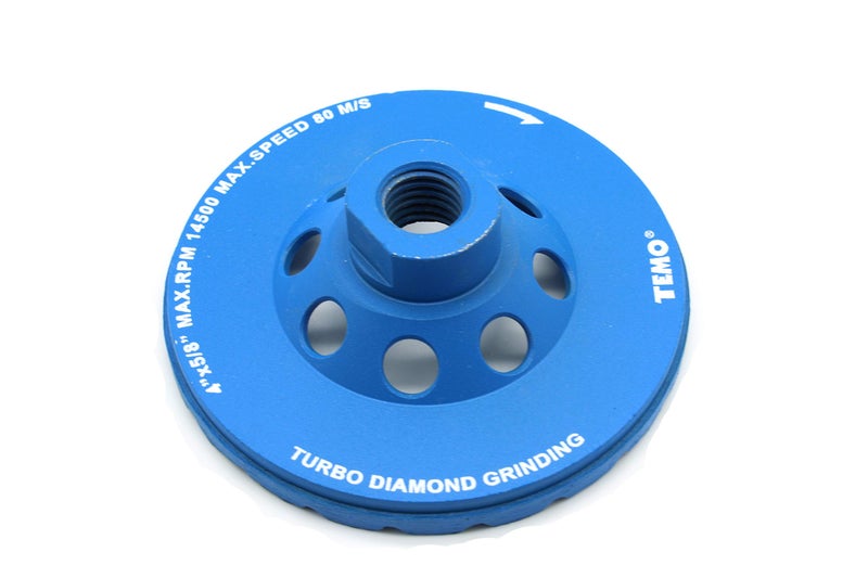 TEMO 4 Inch Diamond Turbo Segment Grinding Cup Wheel 5/8 Inch Thread Arbor for Marble Tile Concrete and Rock - Image 2