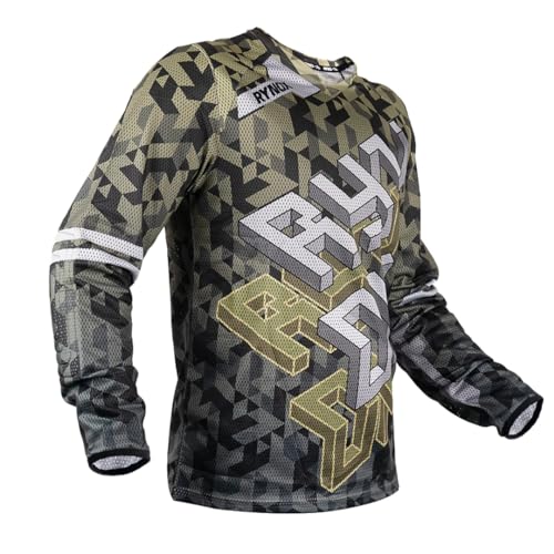 Rynox Fusion Neo Offroad Jersey | Mesh V-Shaped Collar Motocross Jersey with Active Ventilation - Camo Green Small - Image 1