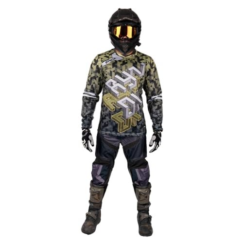 Rynox Fusion Neo Offroad Jersey | Mesh V-Shaped Collar Motocross Jersey with Active Ventilation - Camo Green Small - Image 4