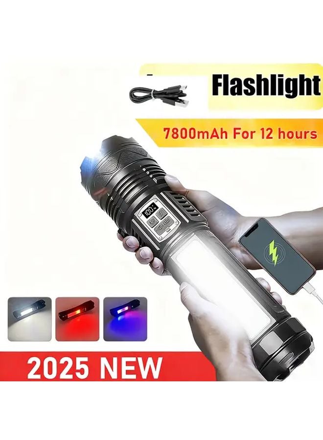 Black Aluminum Alloy Flashlight 7800mAh High Power Side Light Outdoor Searchlight - Image 2