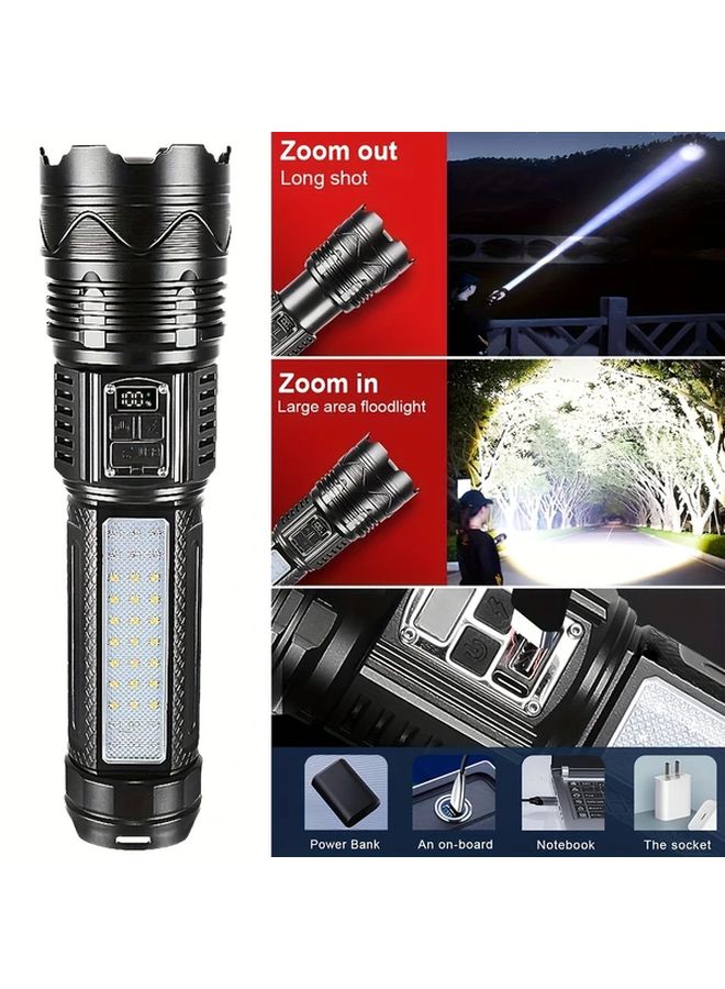Black Aluminum Alloy Flashlight 7800mAh High Power Side Light Outdoor Searchlight - Image 3