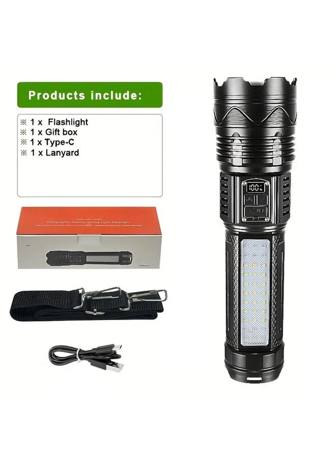 Black Aluminum Alloy Flashlight 7800mAh High Power Side Light Outdoor Searchlight - Image 5
