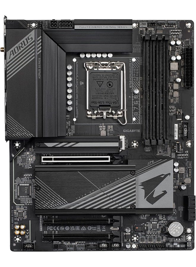 جيجابايت لوحة أم GIGABYTE B760 AORUS Elite AX (LGA 1700/ إنتل/ B760/ ATX/ DDR5/ ثلاثي M.2/ PCIe 4.0/ USB 3.2 Gen2X2 Type-C/ WiFi 6E/ LAN بسرعة 2.5GbE/ Q-Flash Plus/ PCIe EZ-Latch/ لوحة أم للألعاب) - Image 2