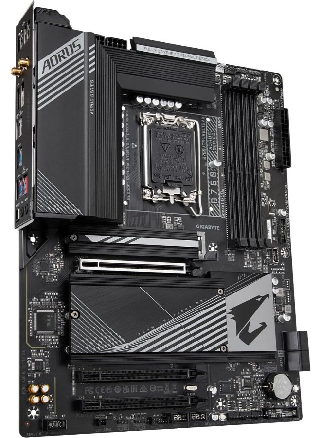 جيجابايت لوحة أم GIGABYTE B760 AORUS Elite AX (LGA 1700/ إنتل/ B760/ ATX/ DDR5/ ثلاثي M.2/ PCIe 4.0/ USB 3.2 Gen2X2 Type-C/ WiFi 6E/ LAN بسرعة 2.5GbE/ Q-Flash Plus/ PCIe EZ-Latch/ لوحة أم للألعاب) - Image 3