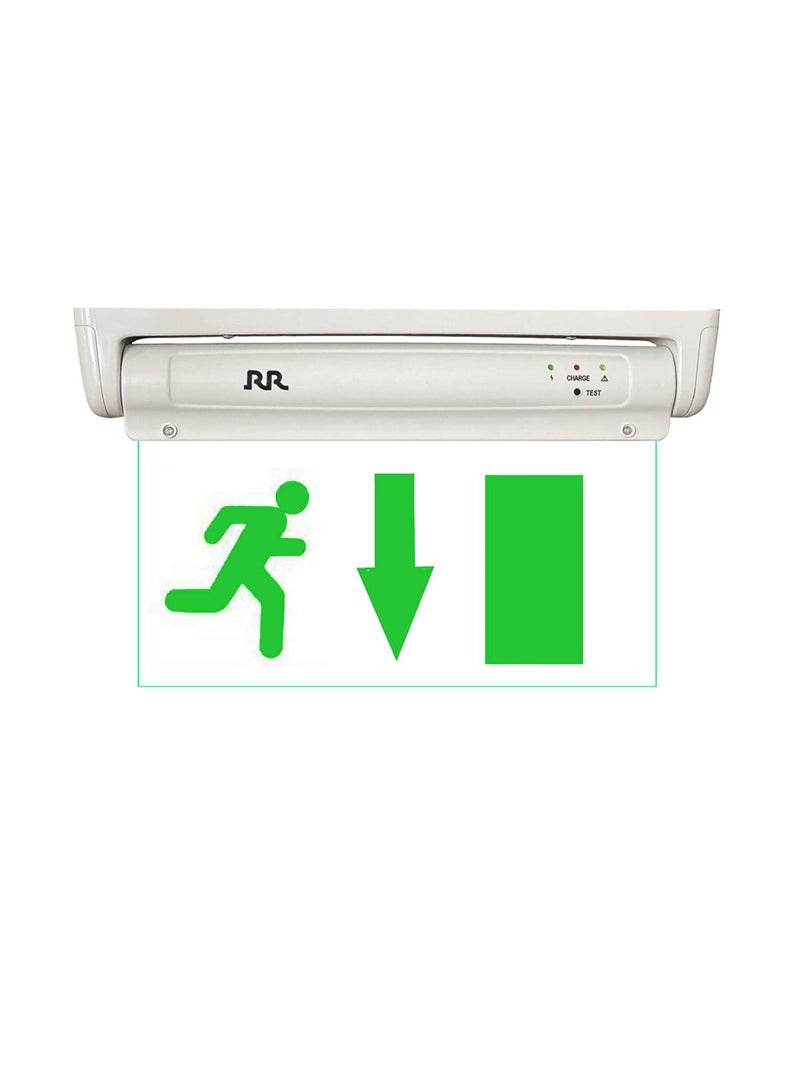 RR Exit Green Sign in Clear Light Board 230V with Battery Backup (Exit Down) - Image 1