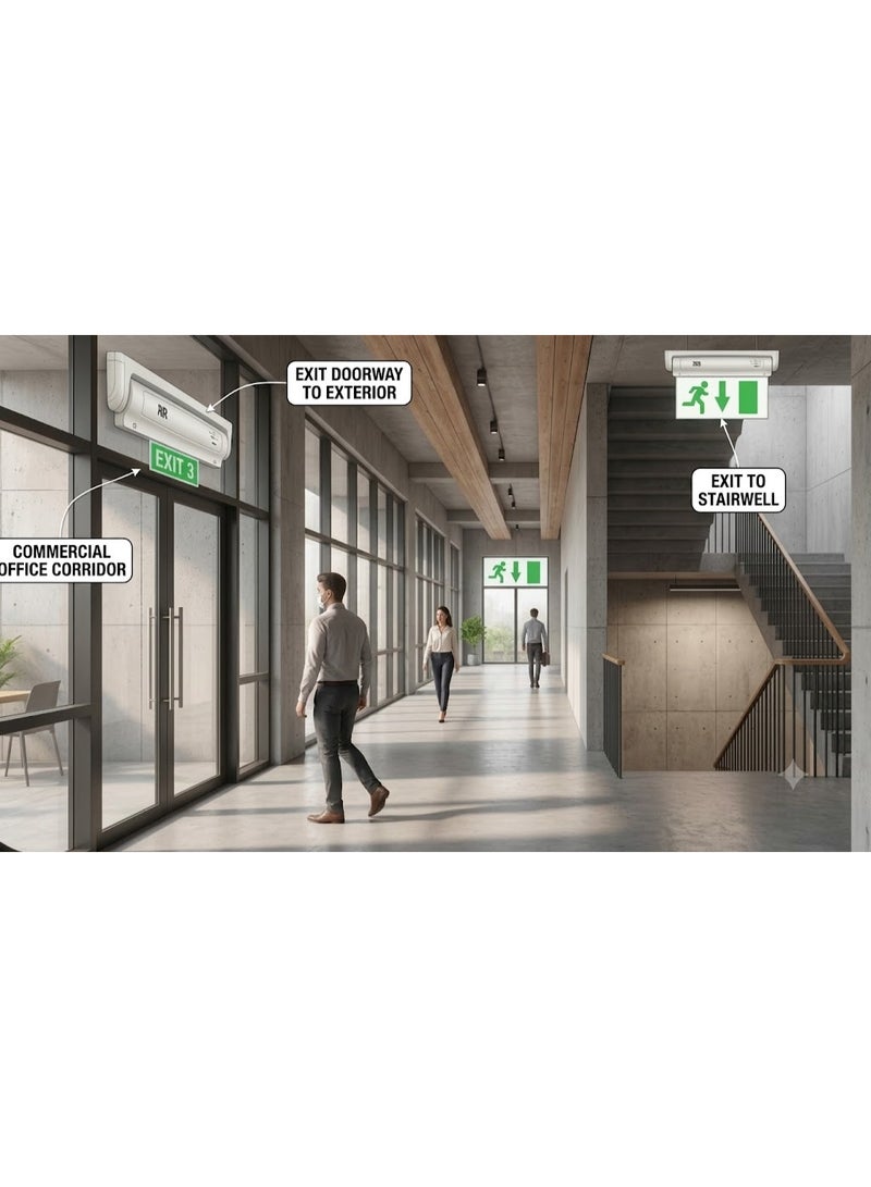 RR Exit Green Sign in Clear Light Board 230V with Battery Backup (Exit Down) - Image 3