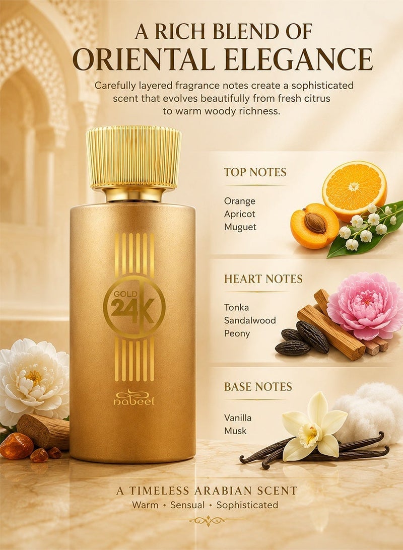 Nabeel Gold 24K Eau De Parfum 100 ML Luxurious Long-Lasting Arabian Perfume for Men and Women - Image 2