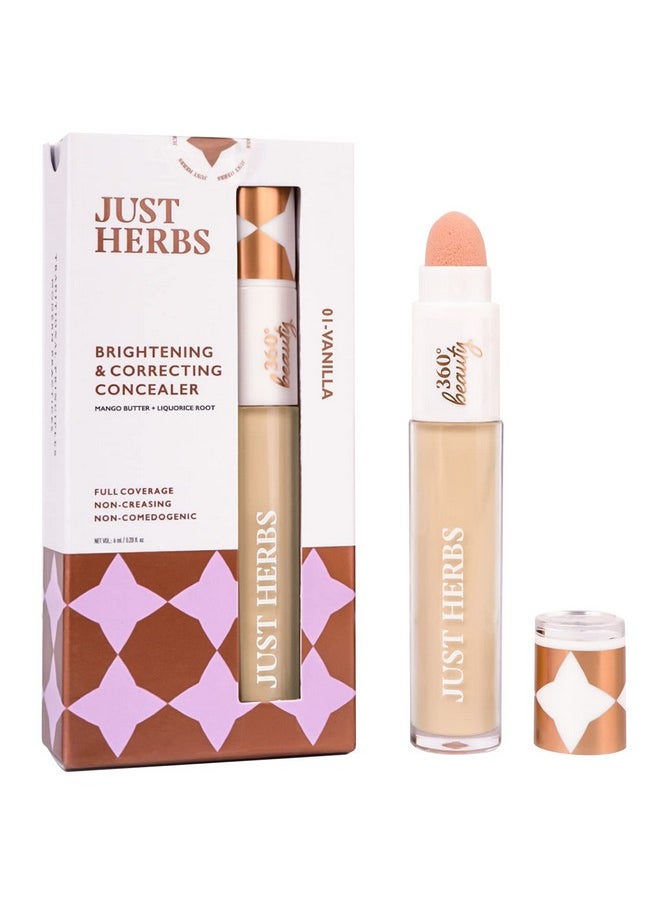 Just Herbs Concealer For Face Makeup With Liquorice Root Dewy Finish, Full Coverage Ultra Blendable Dark Circle Spot Brightening And Correcting Concealer 6Ml (Vanilla)  - Image 1