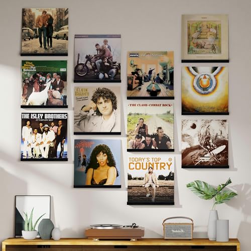 Emfogo Vinyl Record Shelf Wall Mount 12 Pack Album Record Holder Wall 12 inch Vinyl Record Storage Shelves Wall Wood Record Display for Living Room Black - Image 3