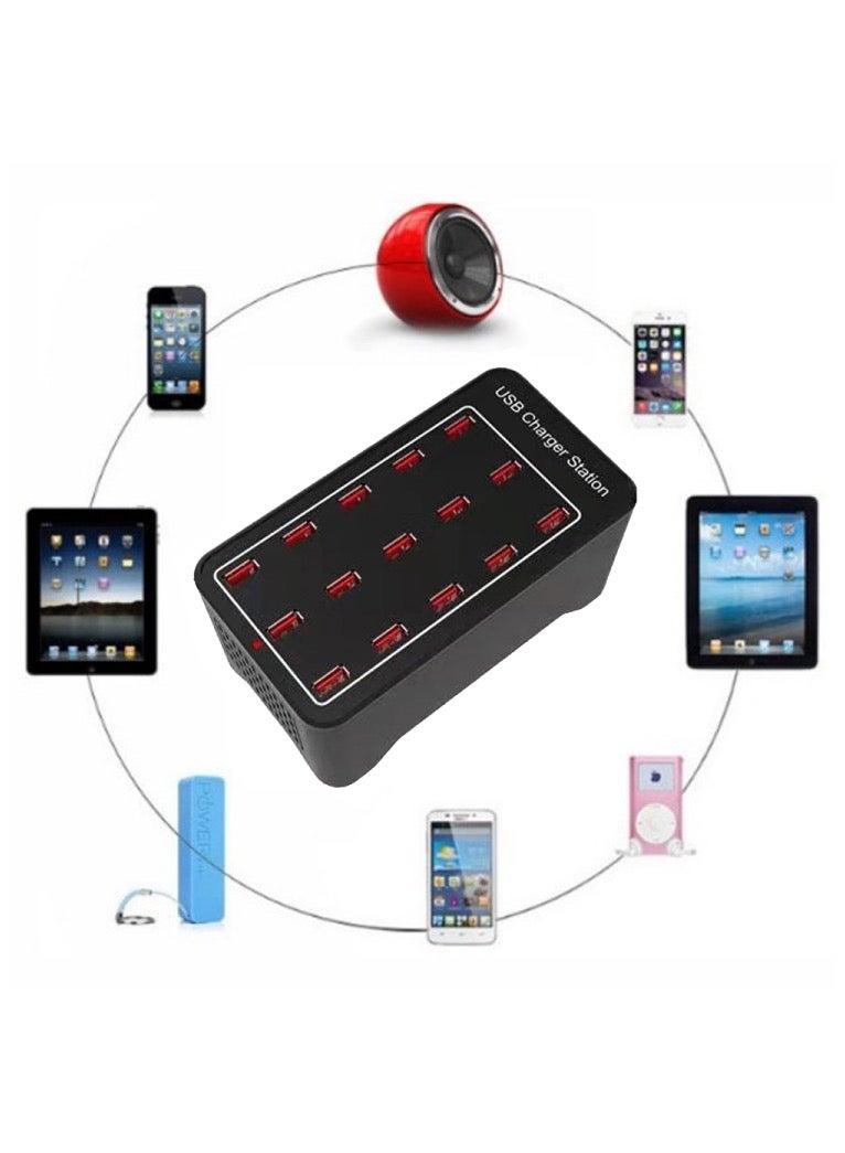 محطة شحن ذكية XLD-A7 بقوة 100 واط مع 15 منفذ USB، شاحن سريع، جهد AC 100-240V، قابس المملكة المتحدة - Image 4