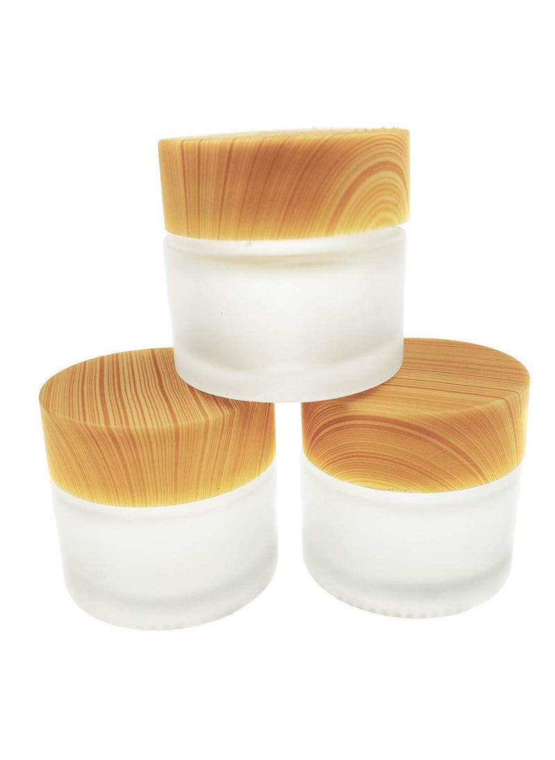 ericotry 3PCS 30g/30ml Empty Refillable Translucent Glass Makeup Cosmetic Face Cream Lip Balm Storage Container Jar Pot Bottle with liners and Wood Grain Lid for Scrubs Oils Salves Creams Lotions 