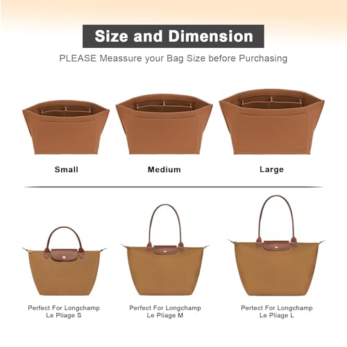 LOUKAYCCI Purse Organizer Insert for Longchamp Le Pliage M Handbag Insert Felt Long Champ Tote Bag Organizer Insert with Cup (EarthColor, Medium) - Image 4