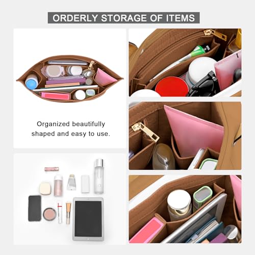 LOUKAYCCI Purse Organizer Insert for Longchamp Le Pliage M Handbag Insert Felt Long Champ Tote Bag Organizer Insert with Cup (EarthColor, Medium) - Image 5