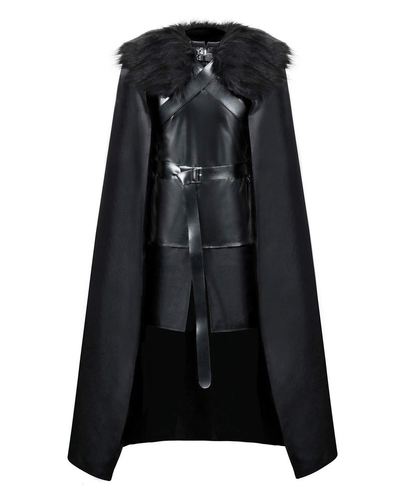 AMNPOLEN عباءة ك costume Jon Snow من AMNPOLEN لفرسان الحرس للبالغين رجال العروش هالوين كوسبلاي العصور الوسطى سوداء PU كاملة مجموعة حفلة ملابس (مجموعة كاملة سوداء، صغيرة) - Image 1