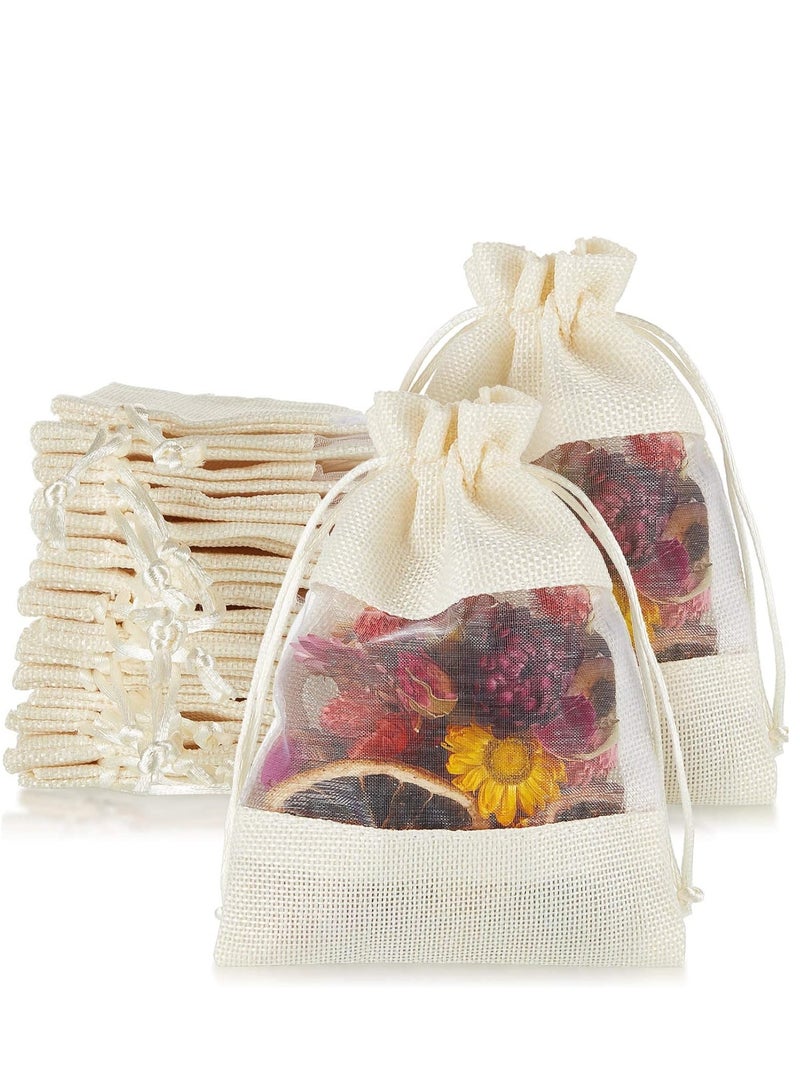 Generic 50-Pieces 16x23 Cm Linen Burlap Sheer Bag Organza Bag Burlap Bags With Drawstring For Wedding Party Favors Cosmetic Samples Goodies Mesh Pouch (White)  - Image 1
