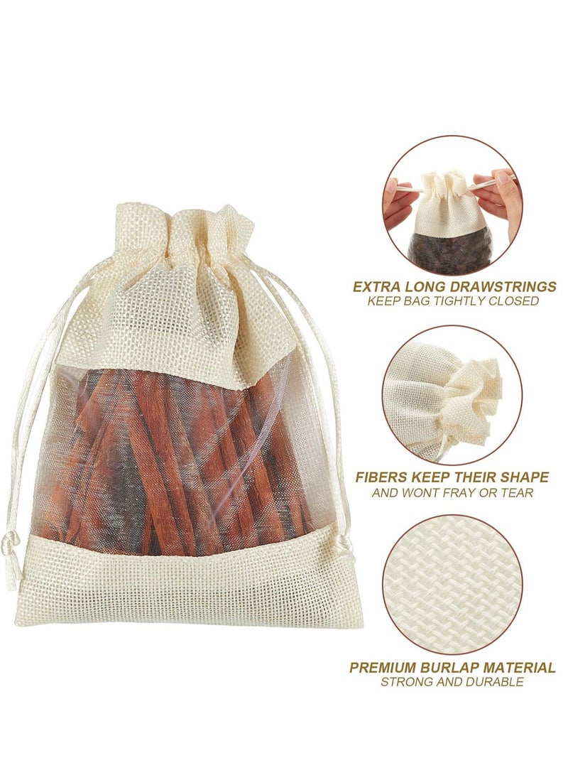 Generic 50-Pieces 16x23 Cm Linen Burlap Sheer Bag Organza Bag Burlap Bags With Drawstring For Wedding Party Favors Cosmetic Samples Goodies Mesh Pouch (White)  - Image 3