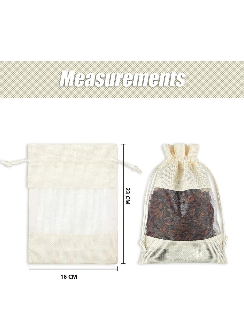 Generic 50-Pieces 16x23 Cm Linen Burlap Sheer Bag Organza Bag Burlap Bags With Drawstring For Wedding Party Favors Cosmetic Samples Goodies Mesh Pouch (White)  - Image 2