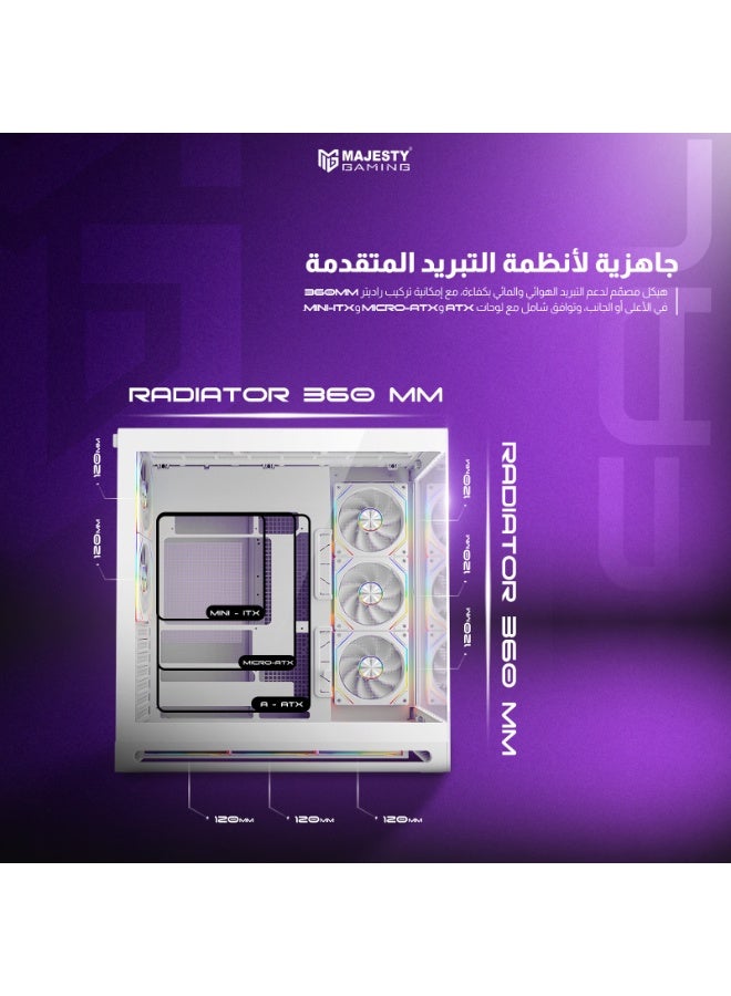 ماجيستي كيس ألعاب ماجيستي فالكون اكس Mid Tower | تبريد 8 مراوح ARGB | دعم لوحات ATX | منفذ Type-C و USB 3.0 | تصميم هاي إند | أبيض - Image 3