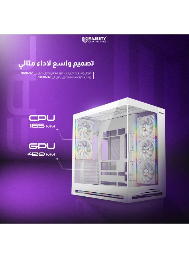 ماجيستي كيس ألعاب ماجيستي فالكون اكس Mid Tower | تبريد 8 مراوح ARGB | دعم لوحات ATX | منفذ Type-C و USB 3.0 | تصميم هاي إند | أبيض - Image 4