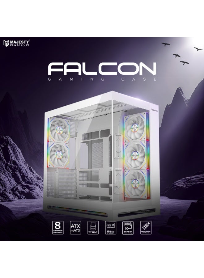 ماجيستي كيس ألعاب ماجيستي فالكون اكس Mid Tower | تبريد 8 مراوح ARGB | دعم لوحات ATX | منفذ Type-C و USB 3.0 | تصميم هاي إند | أبيض - Image 2
