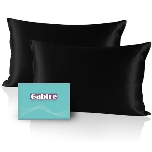 Gabire Mulberry Silk Pillowcases Set of 2 Both Sides Real Silk Pillow Covers for Hair and Skin Prevent Acne Pillowcase Organic Silk Pillowcase 2 Pack with Hidden Zipper Black King 2036 - Image 1