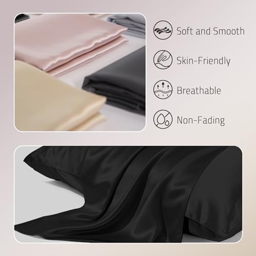 Gabire Mulberry Silk Pillowcases Set of 2 Both Sides Real Silk Pillow Covers for Hair and Skin Prevent Acne Pillowcase Organic Silk Pillowcase 2 Pack with Hidden Zipper Black King 2036 - Image 3