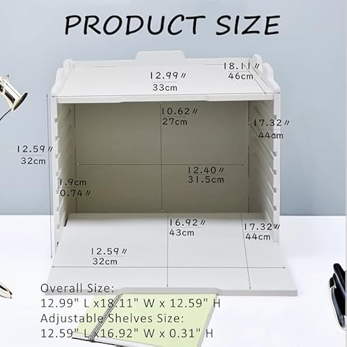 9 TIER-DESK FILE ORGANIZER, STACKABLE PAPER TRAY, PRINTER PAPER STORAGE FOR OFFICE, A3 OFFICE FILE FOLDER HOLDER/SORTER ORGANIZER FOR LETTER-WHITE(VERTICAL-9TRAY(WITH 8 ADJUSTABLE SHELVES)) - Image 3