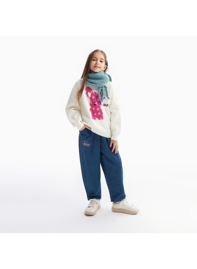 Mqd Kids Girls Denim Jeans Autumn New Sweet Fashion Children's Dad Style Casual Long Pants - Image 2